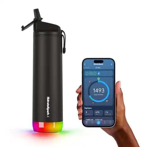 Hidrate Spark PRO Smart Water Bottle Tracks Water Intake with Bluetooth, LED Glow Reminder When You Need to Drink Straw Lid, 21oz, Black