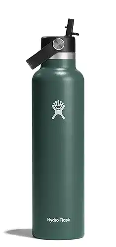 Hydro Flask 24 Oz Stainless Steel Standard Mouth Water Bottle with Flex Straw Cap and Double-Wall Vacuum Insulation