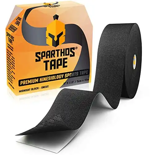 Spartan Tape Kinesiology Tape - Bulk Large Clinical Jumbo - Free Kinesio Taping Guide! Support for Pro Athletic Sports and Recovery - Rocktape Rock Kinesiotape - Uncut 115 ft Roll (Black)