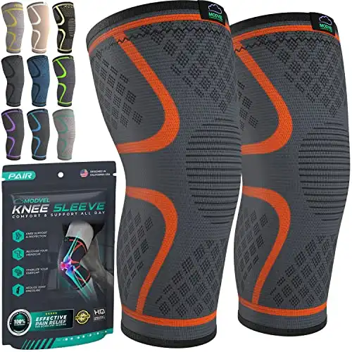 Modvel Compression Knee Brace for Women & Men - 2 Pack Knee Brace for Women Running Knee Pain, Knee Support Compression Sleeve