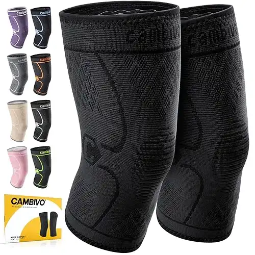 CAMBIVO 2 Pack Knee Braces for Knee Pain, Knee Compression Sleeve for Men and Women, Knee Support for Meniscus Tear